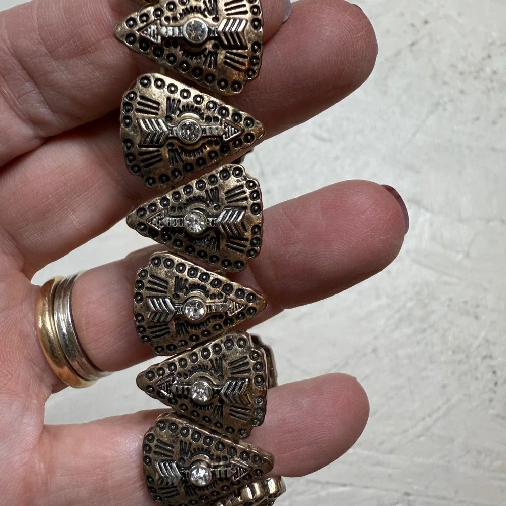 Boho Geometric Statement‎ Cuff Bracelet Antique Brass Rhinestone